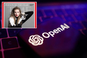 OpenAI logo and Time magazine cover