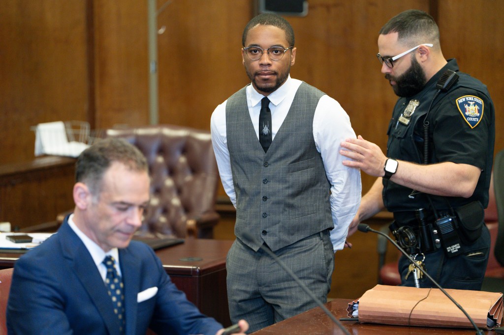 Tyrese Haspil testifying in Manhattan court, standing next to another man in a suit