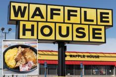 Waffle House sign and food