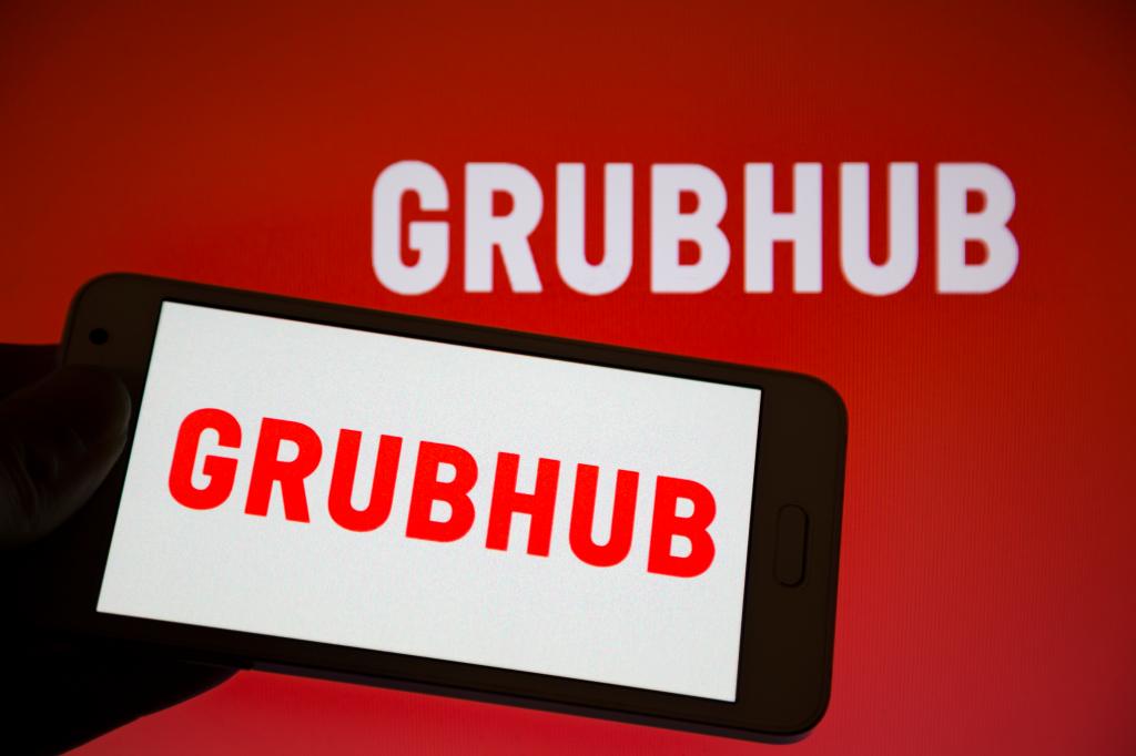 June 11, 2020, Asuncion, Paraguay: Illustration photo - Logo of Grubhub, an American online and mobile food-ordering and delivery marketplace, is displayed on a smartphone screen. 