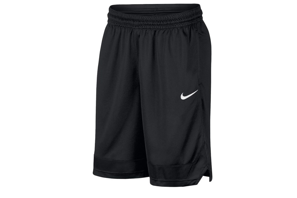 Black Nike shorts with a white swoosh logo.