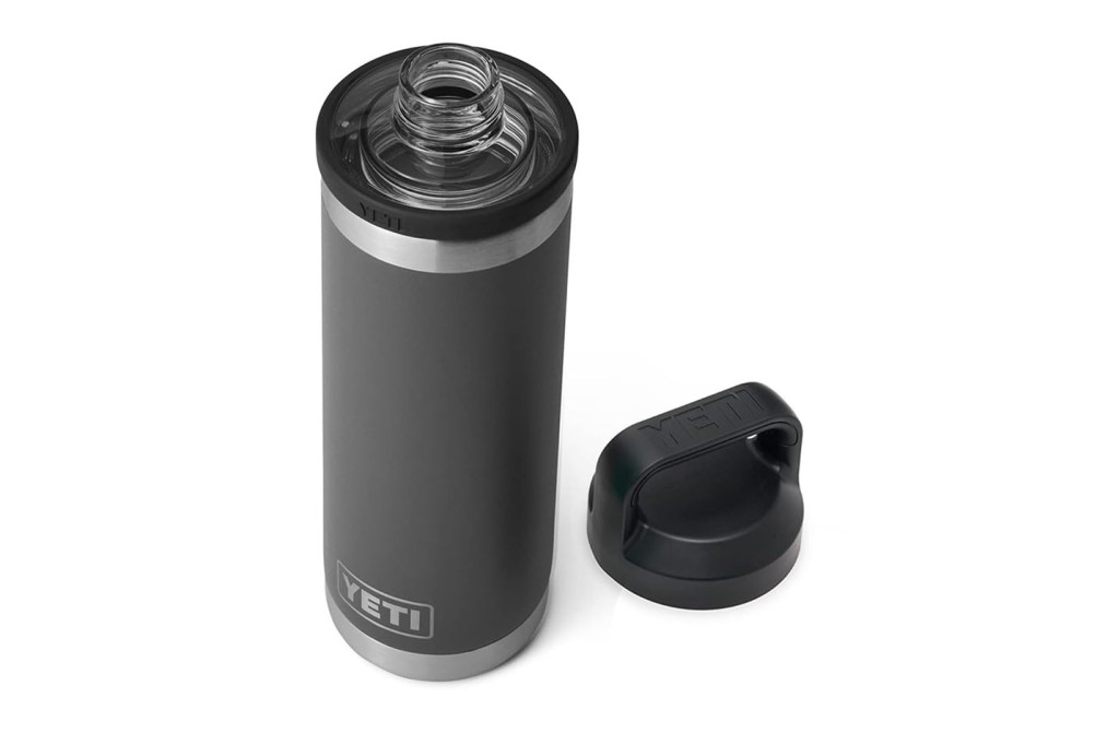 Black water bottle with a black cap