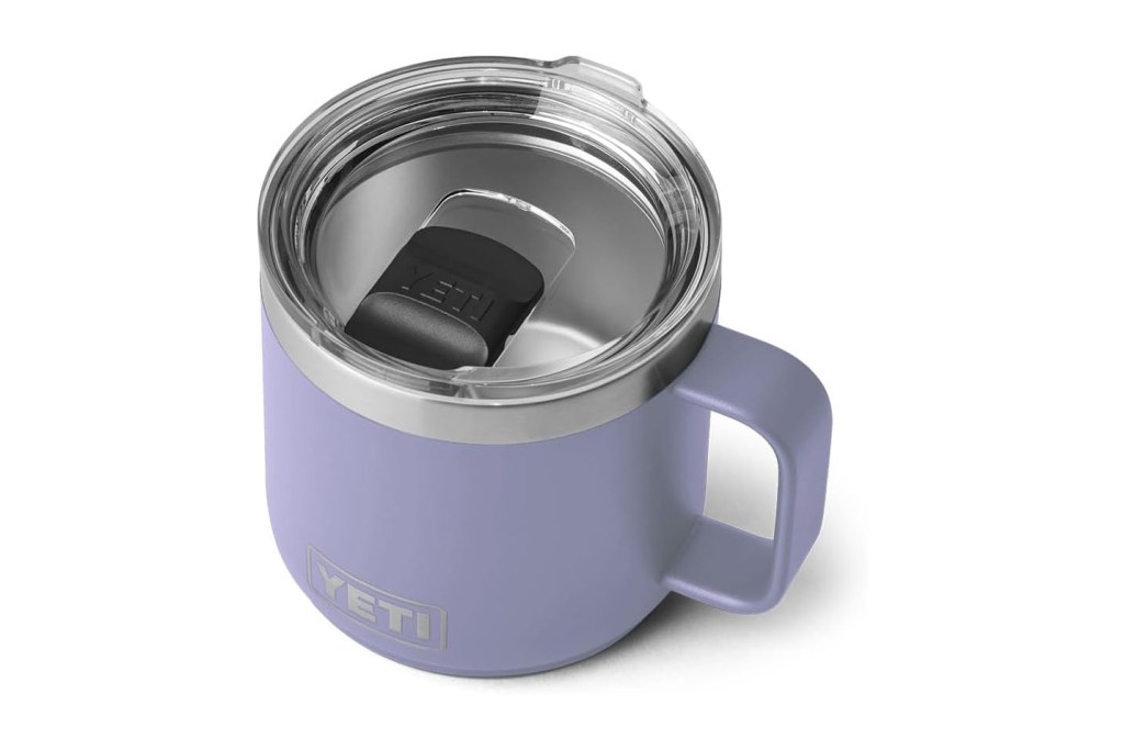 A purple mug with a lid