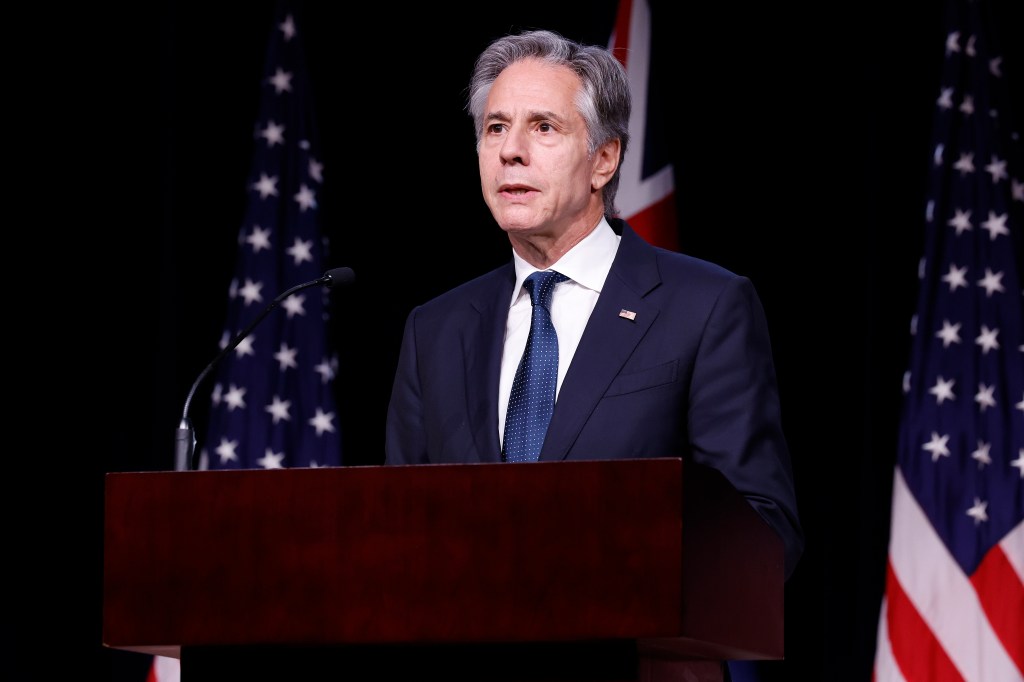 Secretary of State Antony Blinken holds a joint news conference during the Australia-U.S. Ministerial Consultations (AUSMIN) at the U.S. Naval Academy on August 06, 2024 in Annapolis, Maryland.