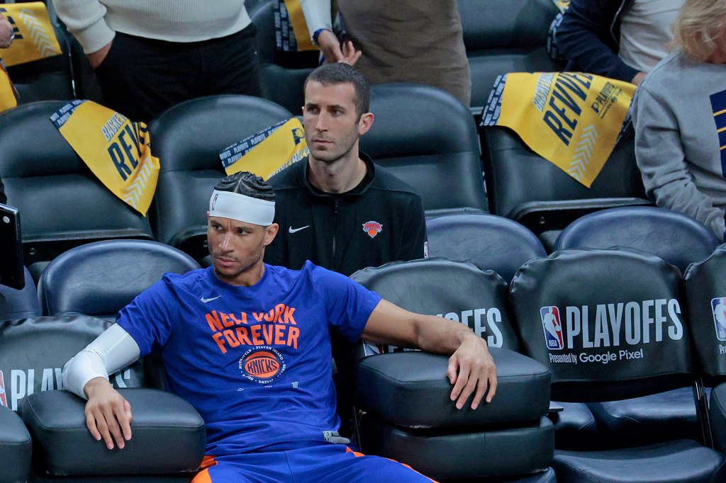 Josh Hart #3 of the New York Knicks on the bench before the start of the first quarter.
In house photo
Charles Wenzelberg / New York Post