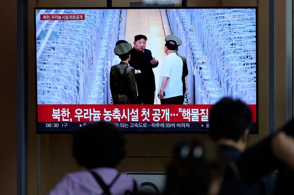 A TV screen shows an image of North Korean leader Kim Jong Un during a news program at the Seoul Railway Station in Seoul, South Korea.