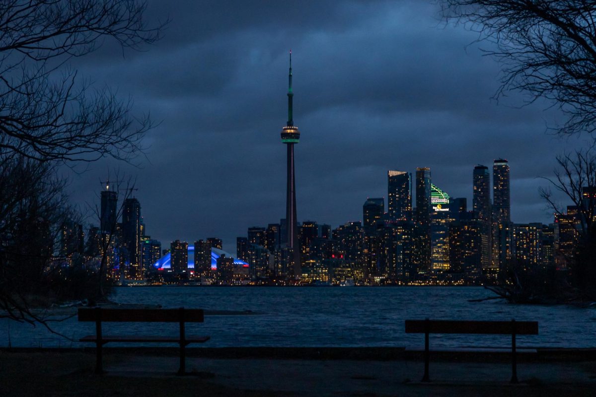 The Toronto skyline at night.