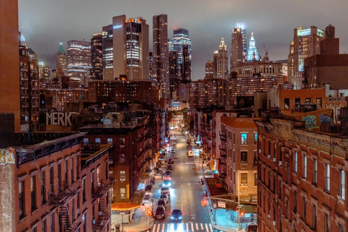 A birds-eye-view of the Lower East Side and Financial District in New York City.