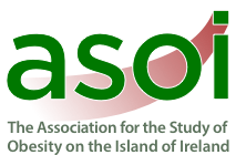 Logo of the association for the study of obesity on the island of ireland (asoi), featuring green and red text with a white map silhouette of ireland.