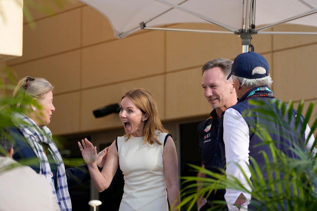 Geri Halliwell and Christian Horner saying hello to friends.