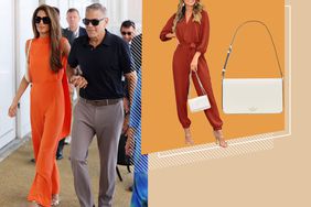 George Clooney and wife Amal are seen leaving Venice's Marco Polo airport. Featuring a similar jumpsuit and purse style