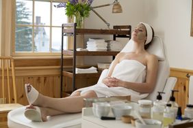 Woman Getting Mud mask in spa at hotel, Blair Hill Inn, Greenville, Maine