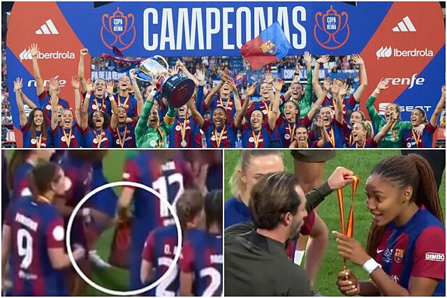 El esperpento de la entrega de medallas a las jugadoras del Barcelona en la final de la Copa de la Reina.