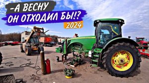 Ремонт переднего моста John Deere 8335R: замена втулок и подшипников шкворней.