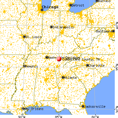 Cumberland County, TN map from a distance