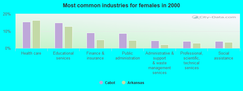 Most common industries for females in 2000