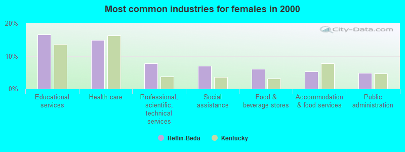 Most common industries for females in 2000