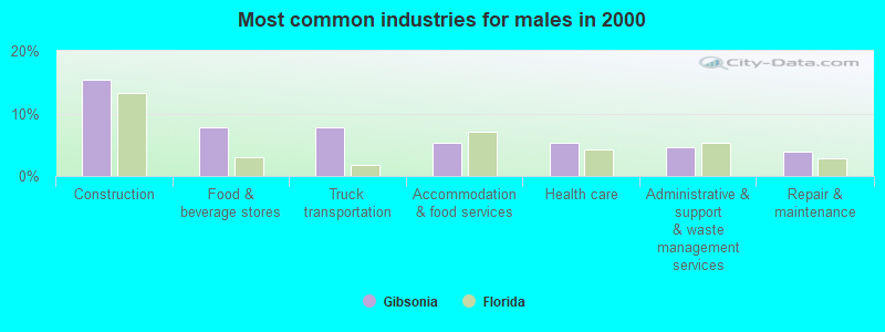 Most common industries for males in 2000