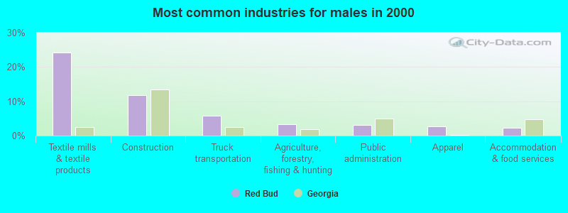 Most common industries for males in 2000