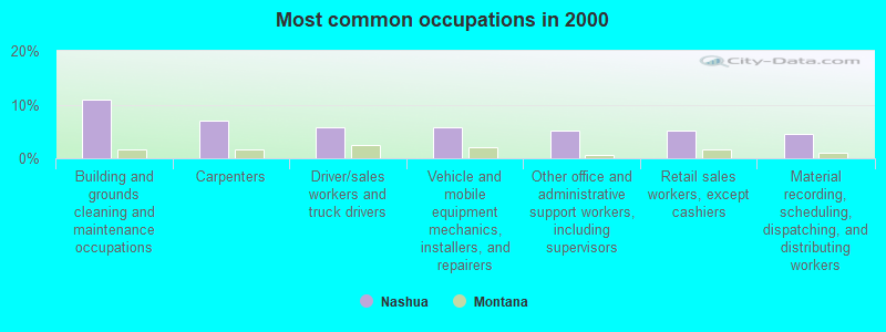 Most common occupations in 2000