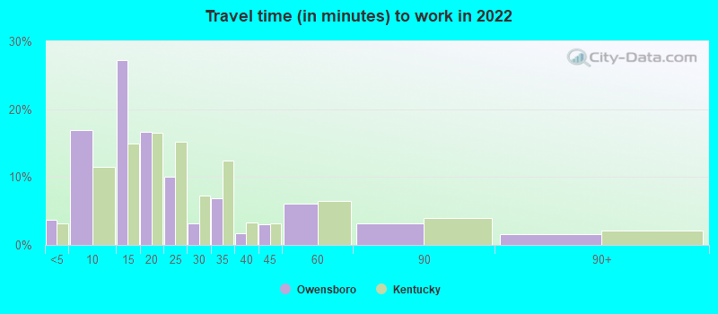 Travel time (in minutes) to work in 2022