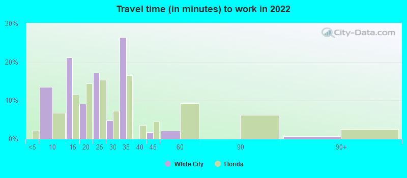 Travel time (in minutes) to work in 2022