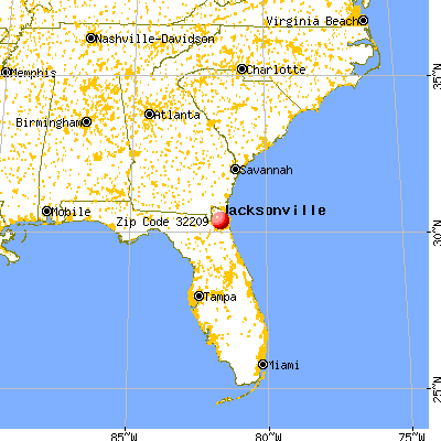 Jacksonville, FL (32209) map from a distance