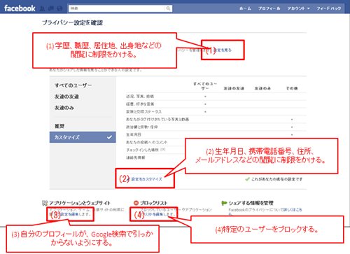 Facebook - 個人設定：その他の閲覧制限