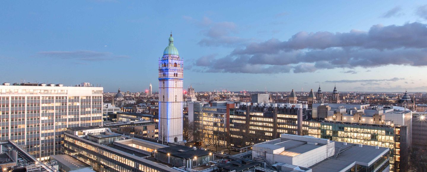 Imperial College London South Kensington campus at evening time.