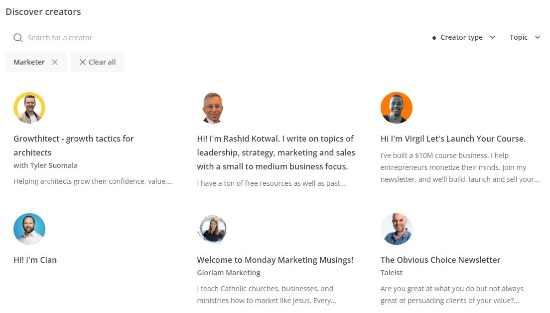 Discovering creators through search in ConvertKit