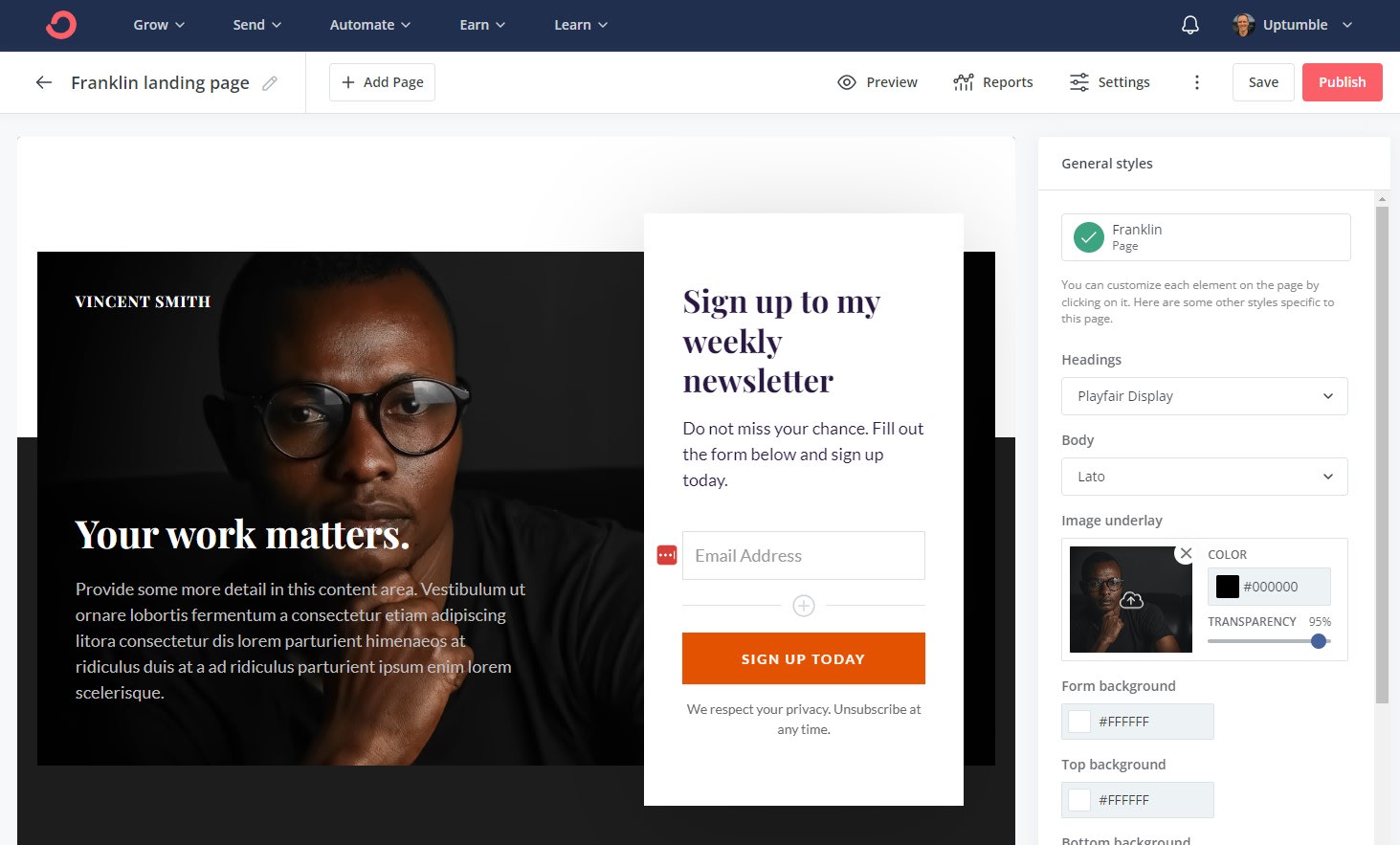 A ConvertKit landing page