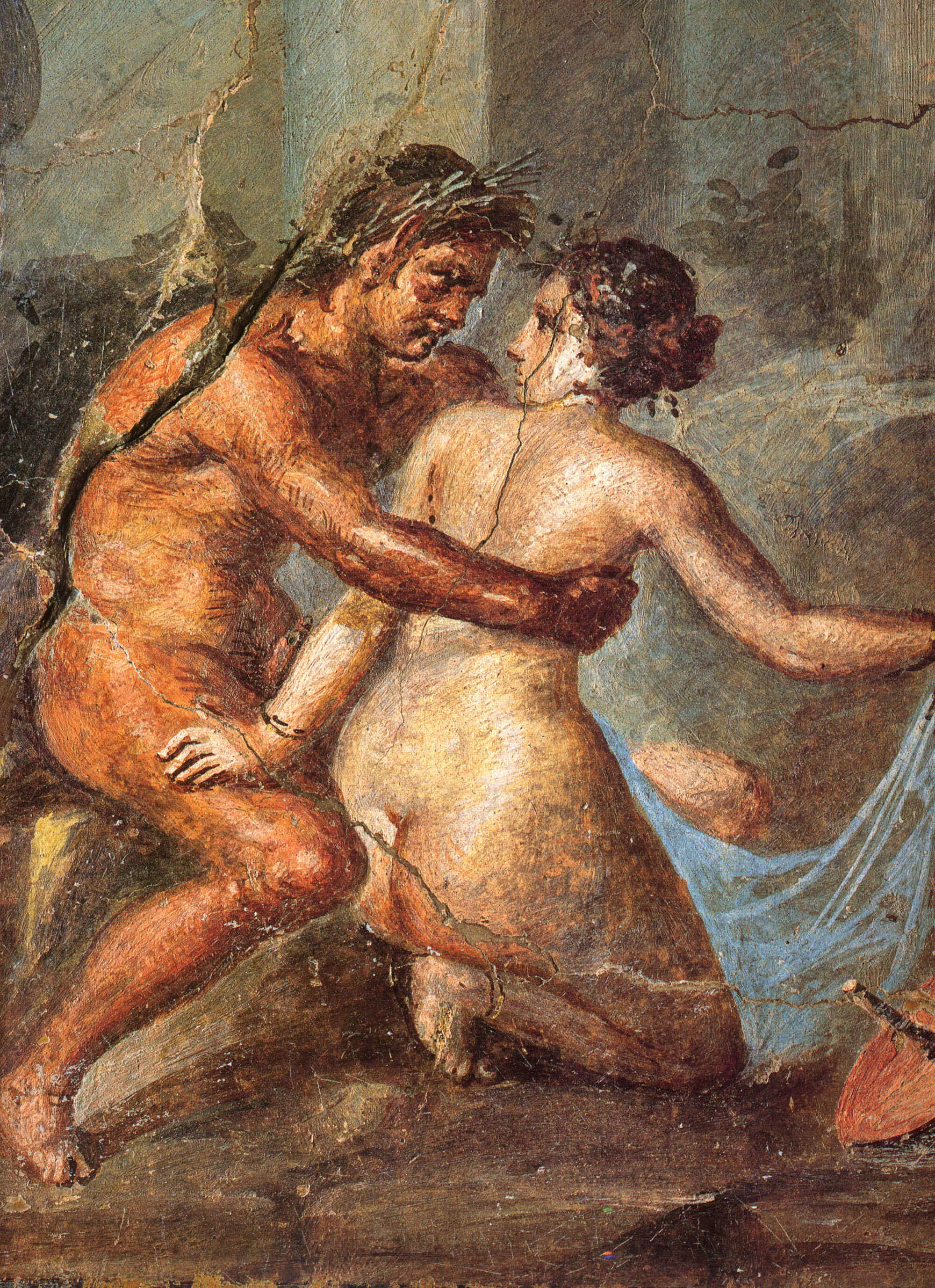 Fresco depicting Satyr ravishing a maenad from the House of the Greek Epigrams, Pompeii