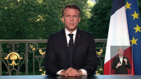 Le président français Emmanuel Macron lors de son discours adressé aux Français, le 9 juin 2024.