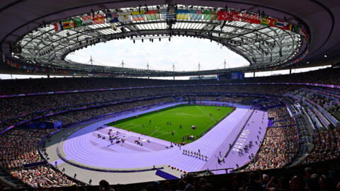 Vue générale du Stade de France pendant les Jeux de Paris.