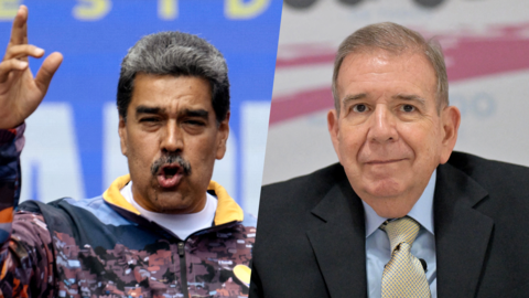 Venezuelan President Nicolas Maduro (L) and his challenger in the July 28 presidential election, Edmundo Gonzalez Urrutia.
