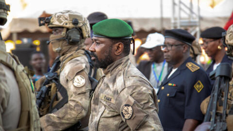 Le président de la transition du Mali, le colonel Assimi Goïta, à Bamako, au Mali, le 16 juin 2023.