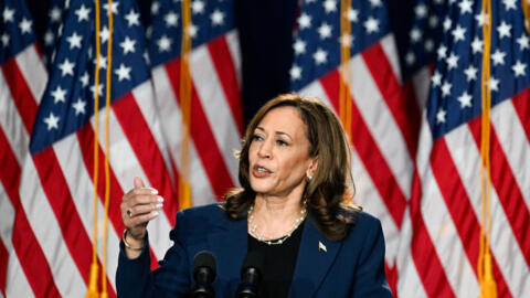 US Vice President Kamala Harris delivers remarks during a campaign event at West Allis Central High School, in West Allis, Wisconsin, on July 23, 2024.