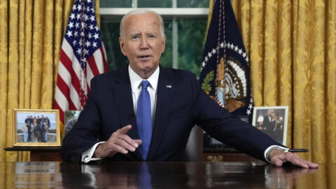 President Joe Biden addresses the nation from the Oval Office of the White House in Washington, Wednesday, July 24, 2024.