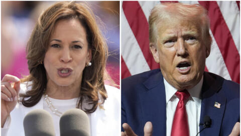 This combination of photos shows Vice President Kamala Harris on August 7 and Republican former president Donald Trump on July 31, 2024.