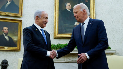 US President Joe Biden meets with Israeli Prime Minister Benjamin Netanyahu in the Oval Office at the White House in Washington, US, July 25, 2024.