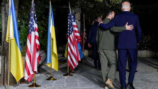 In this file photo, Ukrainian President Volodymyr Zelensky (L) and US President Joe Biden walk together after a bilateral meeting on the sidelines of the G7 summit in Fasano, Italy on June 13, 2024.
