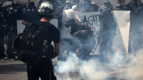 Some marchers appeared to be equipped for a showdown with police.