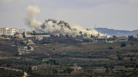 Smoke billows from a site targeted by Israeli shelling in the southern Lebanese border village of Tayr Harfa on July 24, 2024, amid ongoing cross-border clashes between Israeli troops and Hezbollah fi