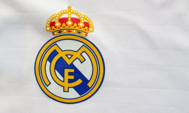 Calgary, Alberta, Canada. July 10, 2020. Real madrid white jersey close up to the logo