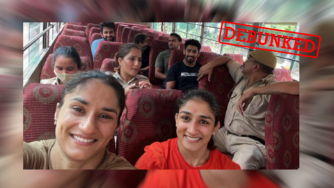 This photo seems to show two Indian wrestlers grinning after they were arrested during protests against the head of wrestling’s governing body, a prominent BJP member, accused of sexual harassment. Members of the ruling party have criticized the women, claiming that they staged the arrest in order to make the country look bad. Turns out, however, the smiling photo was digitally altered.