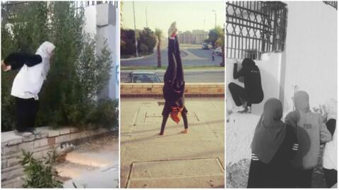 These screengrabs show members of the Ladies Parkour Egypt group in mid-action in Cairo. (Videos posted on the group’s Facebook page.)