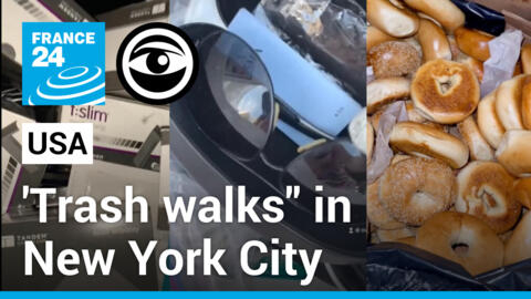 Screeshots of videos filmed in New York City by Anna Sacks, better known as ‘the trash walker’ on social media.