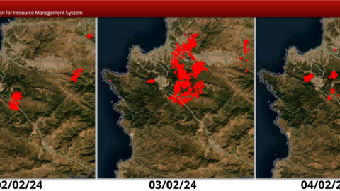 美国国家航空航天局从太空看到的智利火灾热点扩散情况。