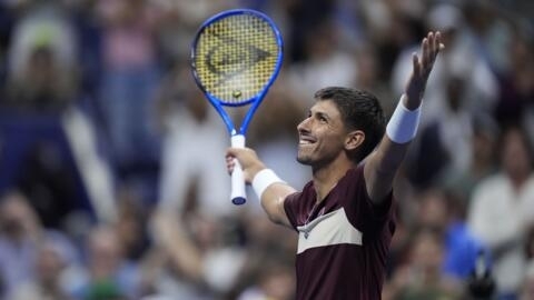 Alexei Popyrin beat the US Open defending champion Novak Djokovic to reach the last-16 at a Grand Slam tournament for the first time.