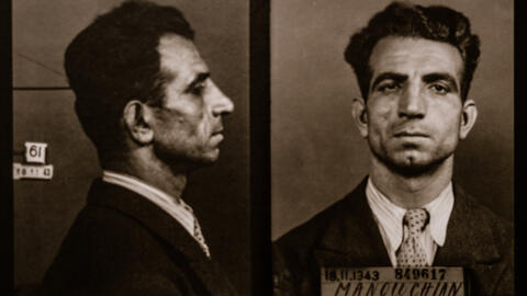 马努尚 (Missak Manouchian) 1943年11月18日在巴黎被捕两天后。警方拍摄的照片。